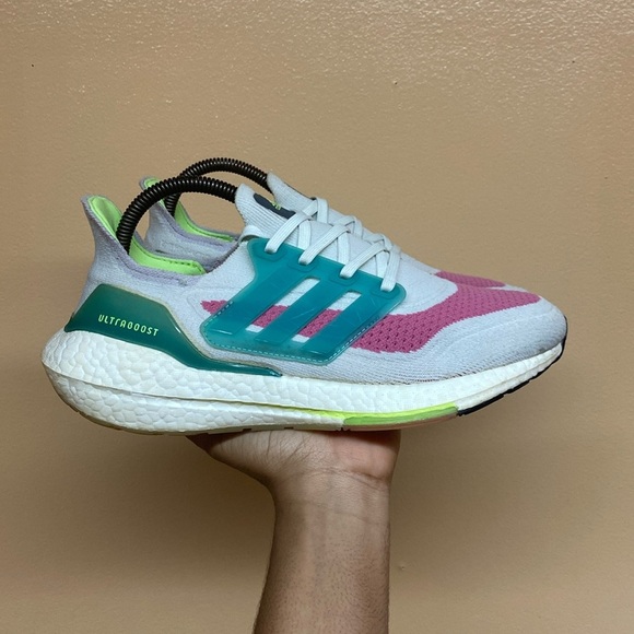 Adidas UltraBoost 21 “White Pink Blue Volt” - Picture 1 of 17